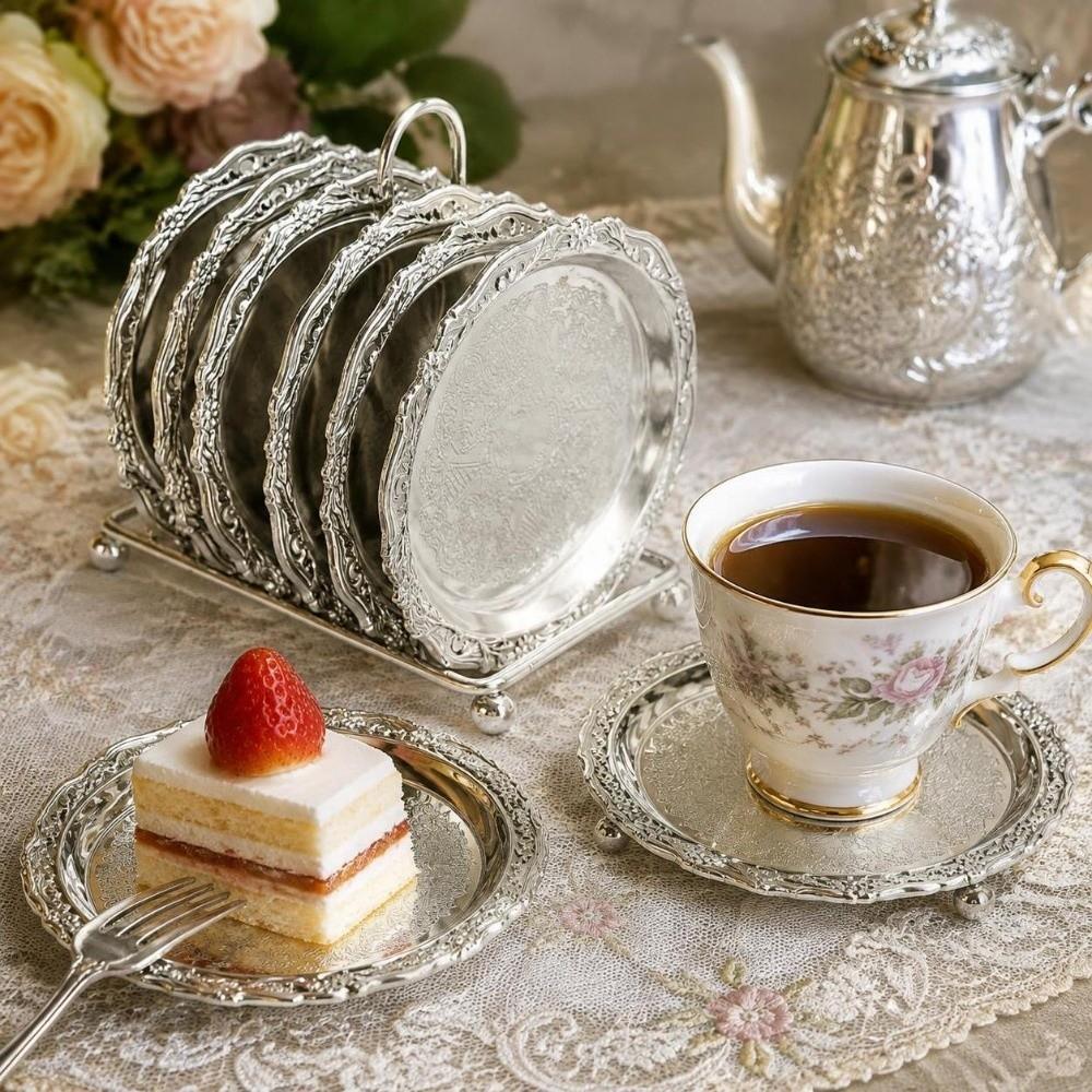 1set Round Shap Drink Coasters 3.94in Decorative Coasters European-Style Metal Coasters For Home