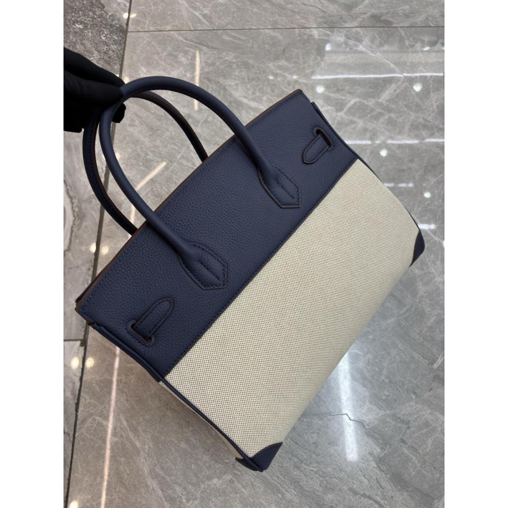 2026 новый первый слой коровья кожа с узором личи и холщовый холст платиновая сумка настоящая кожаная сумка-тоут европейская и американская сумка-мессенджер сумка