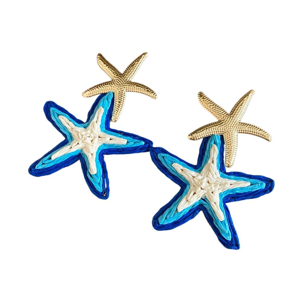 Raffia Grass Starfish Earrings Personality Star Dangle Earrings Starfish Ear Pendant Daily