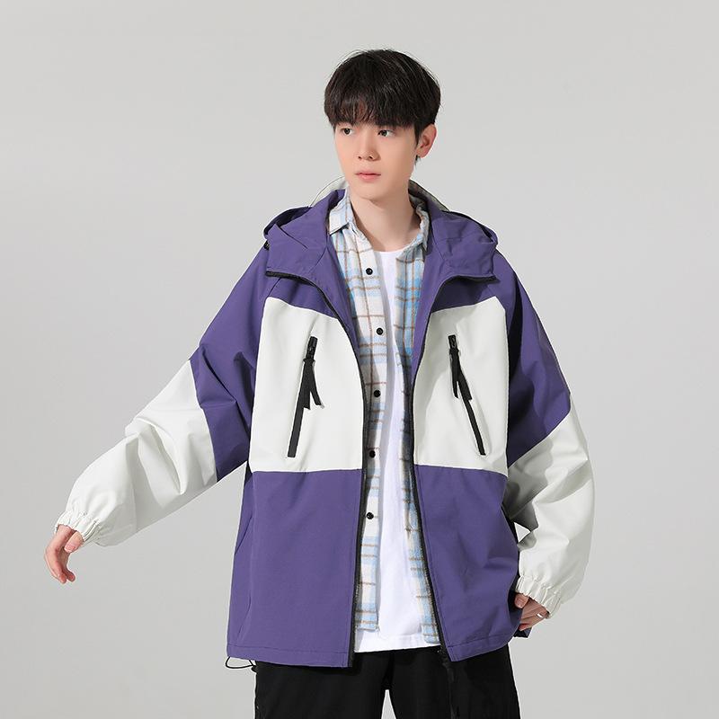 Jacket Men's Spring and Autumn Functional Color Matching Jacket Tooling Hooded Windproof Boys Top