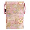 Senshishuin Nishijin Brocade Drawstring Bag Clear Stream and Cherry Large (Lined) - Blossom/Peach Design,