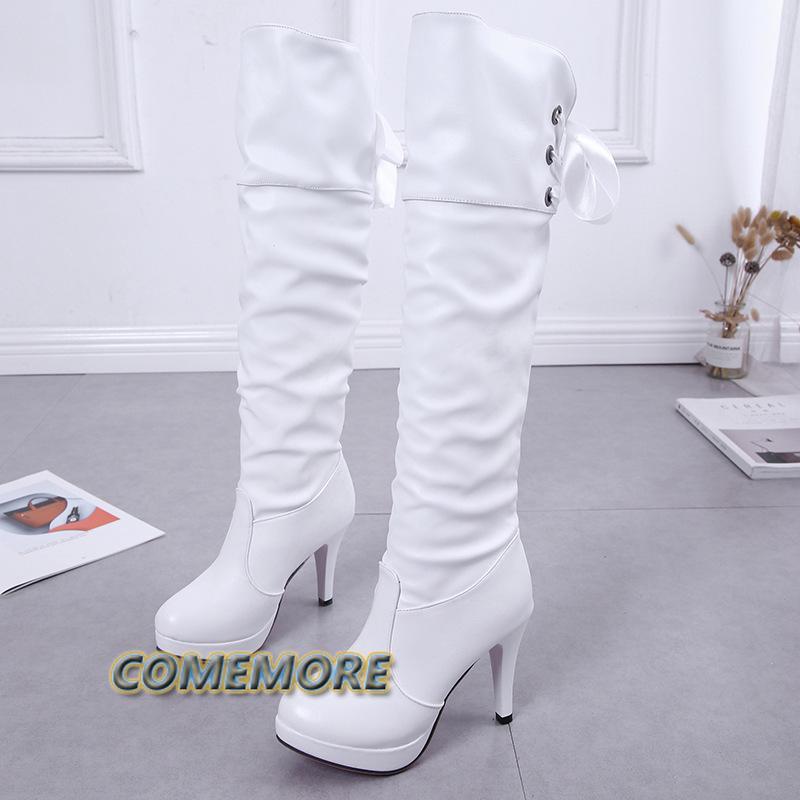 2024 Новые женские сапоги Классические белые черные туфли Роскошные модные осенние мягкие элегантные сапоги на высоком каблуке Удобные женские сапоги до колена