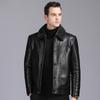 Winter Short Middle-aged Men's Fur All-in-one Leather Jacket Plus Velvet and Thickened Lapel Daddy Sheepskin Buttoned Jacket