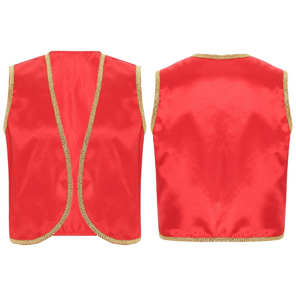 Мужской жилет с пятнами арабского принца на Хэллоуин, блестящая золотая отделка, открытый передний изогнутый жилет, индийские арабские костюмы для косплея