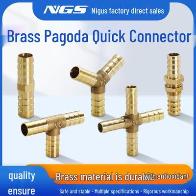 Латунный фитинг-тройник с зеленой головкой-пагодой, проходной 2-ходовой или 4-ходовой, совместимый с трубками 6-16 мм