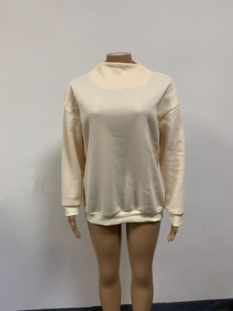 2023 Autumn/Winter Women's Loose High Neck Solid Color Long Sleeve Pullover Sweatshirt