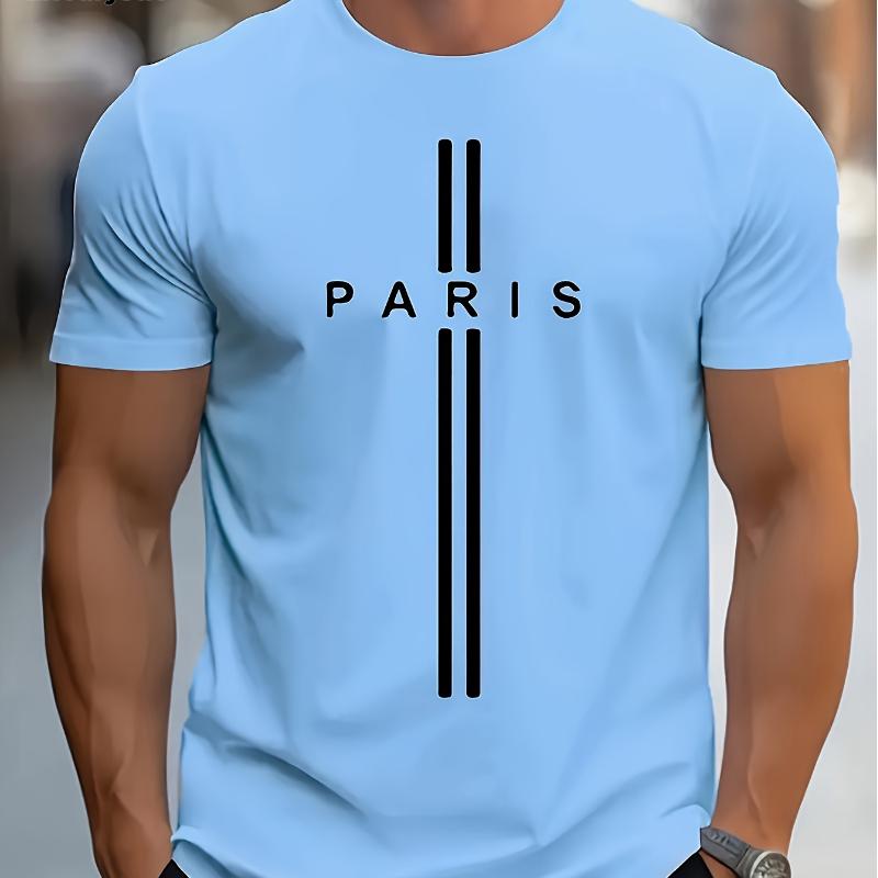 Мужская хлопковая летняя свободная футболка с принтом в виде буквы PARIS, облегающая, повседневная, спортивная, с круглым вырезом и короткими рукавами