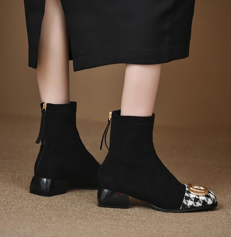 Модные женские ботинки челси на среднем каблуке из толстой замши. Ботильоны. Зимняя мода 2024 года. Новые ботинки на молнии. Высокие каблуки.