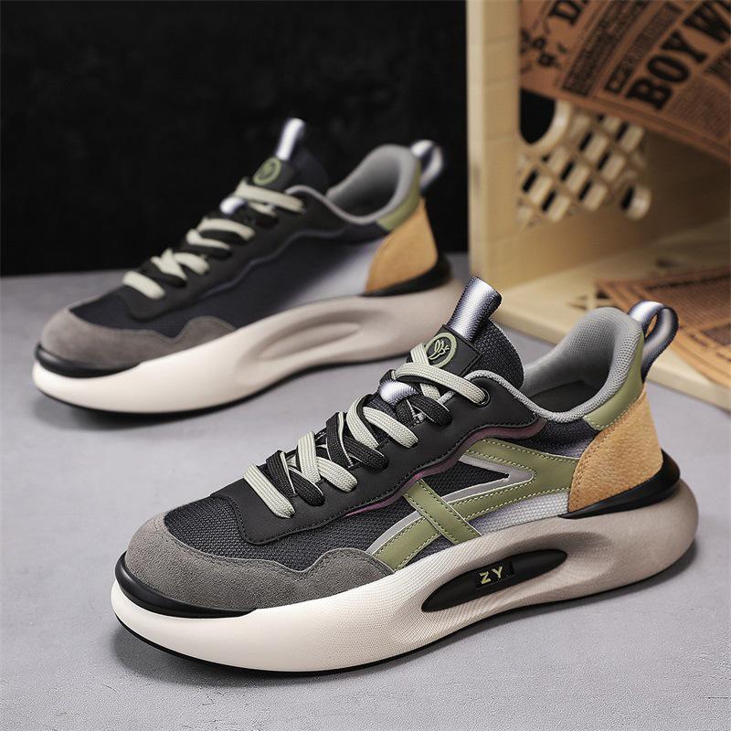 Мужские дышащие кожаные модные кроссовки класса люкс - Универсальные, на толстой подошве, увеличивающие рост папины кроссовки для осени и зимы