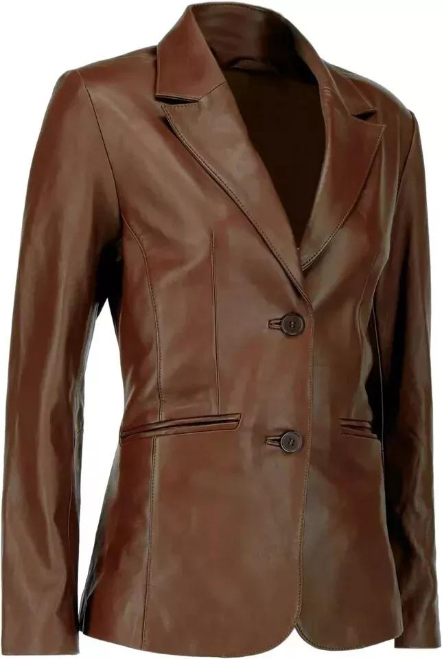 Classic Blazer Women's Lambskin Leather Casual Brown Genuine Stylish Handmade