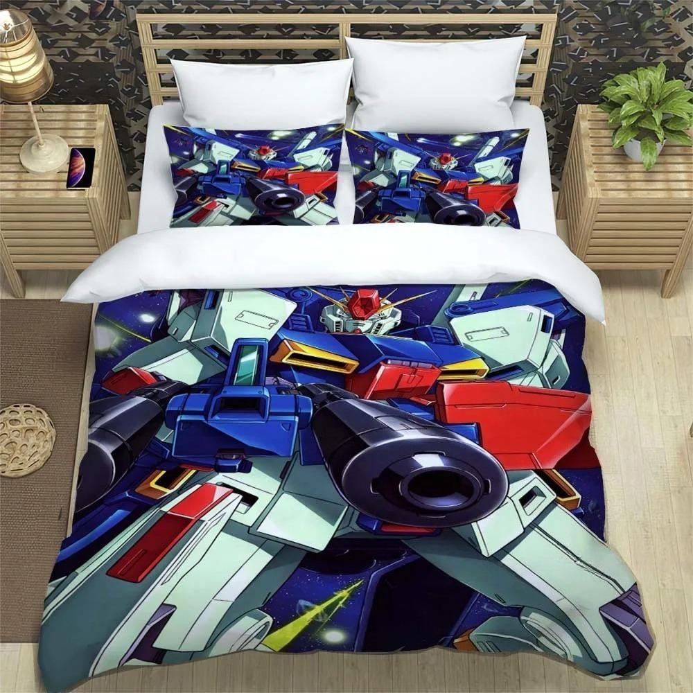3D Printed Cartoon Gundam 2/3Piece Bedding Set: Duvet cover set suitable for adult boys and girls bedroom décor, children's gift