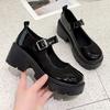 Woman Punk Thick Heels Lolita Shoes Black Ankle Buckle Platform Pumps Women Japanese Style Patent Leather Mary Jane Shoes