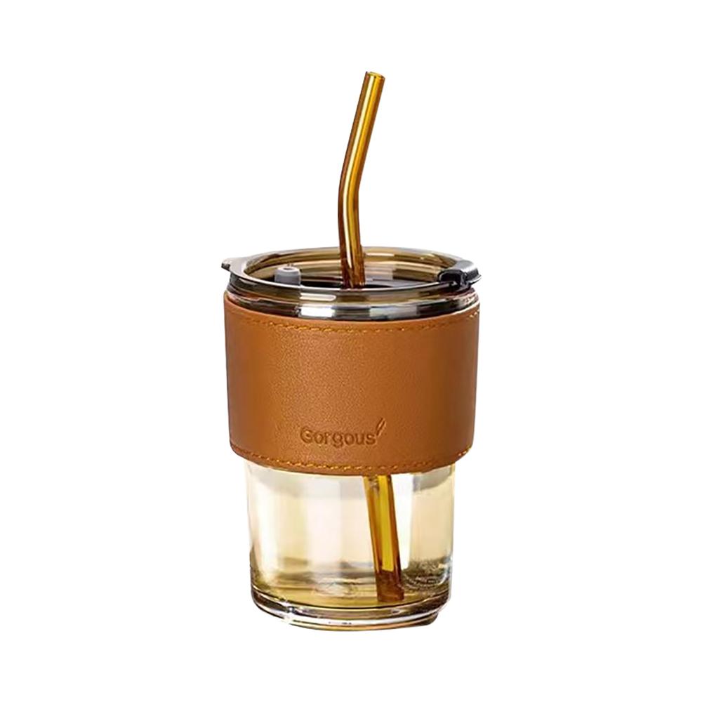 400ML Drinking Glasses with Lids Glass Straw Cup Set Can Shaped Glass Cups Beer Glasses Coffee Milk Juice Drinkware Tumbler Cup