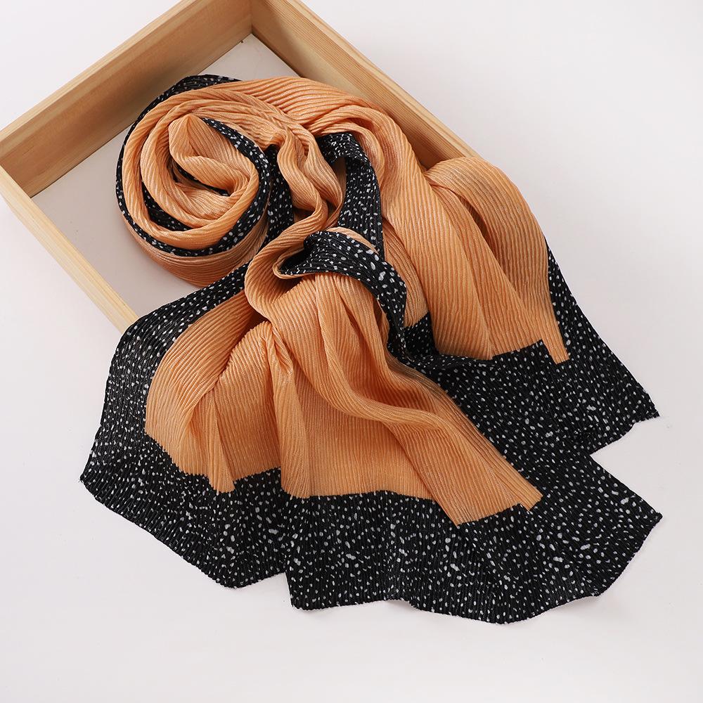 New Women's Bag Head Printed Yarn Scarf, Malaysian Wrinkled Splicing Fashion Package Headscarf