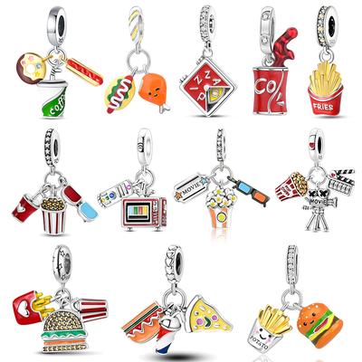 Медь Телевизор Проектор Попкорн Хлопушка Подвески-шармы Бусина Подвеска Подходит Браслет Ожерелье Сделай сам Ювелирный подарок