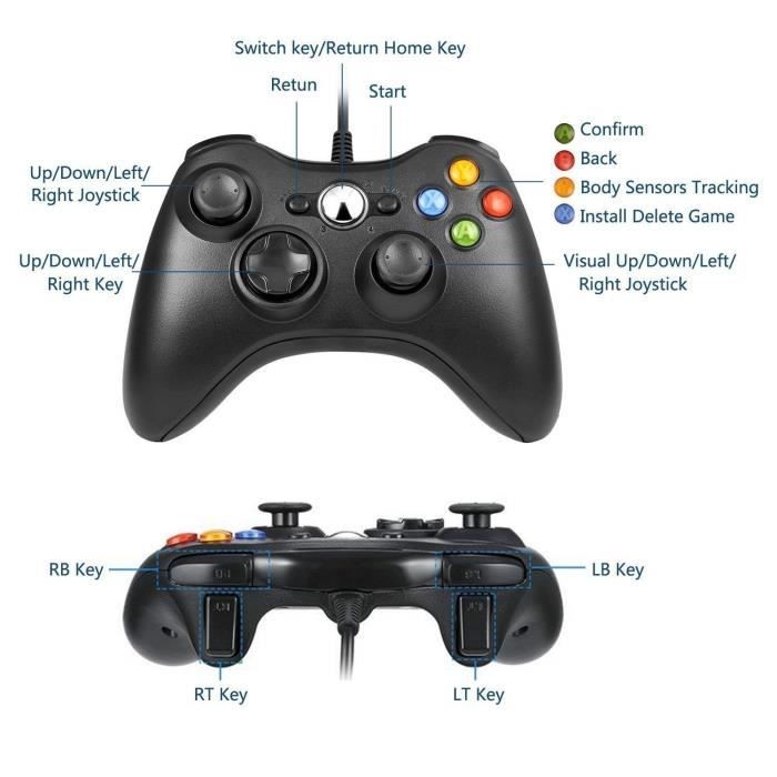 Проводной контроллер Xbox 360, проводной USB-геймпад, игровой джойстик с двойной вибрацией, идеально подходит для Windows7/8/10/ПК/Xbox 360