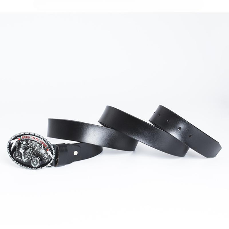 Ремень с пряжкой из сплава Big Wolf Head, двухслойный ремень из коровьей кожи, повседневный ремень из денима с гладкой пряжкой