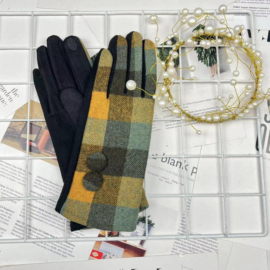 Клетчатые перчатки Женские перчатки для верховой езды Шерстяные перчатки Перчатки для сенсорных экранов с разделителями для пальцев для верховой езды на открытом воздухе