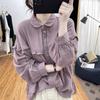 Cotton Linen Shirt Jacket Women Long Sleeve Button Comfort Vintage Solid Color Tops