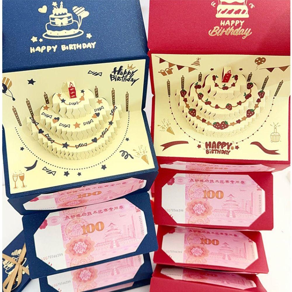 Выдвижная 3D Красный конверт на День Рождения Складной Торт на День Рождения Открытка Мешок для денег Вечеринка в честь Дня Рождения