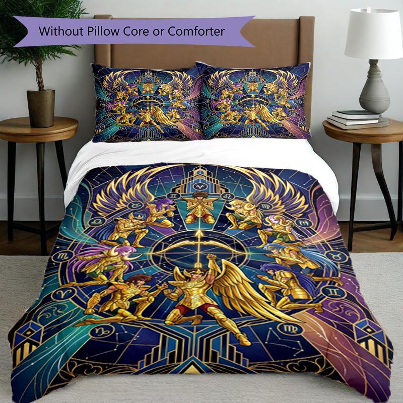 3pcs Duvet Cover Set (1*Duvet Cover + 2*Pillowcase, Without Core), Saint Seiya Print Bedding Set, Bedroom Decor, All‑Season, Birthday Gift