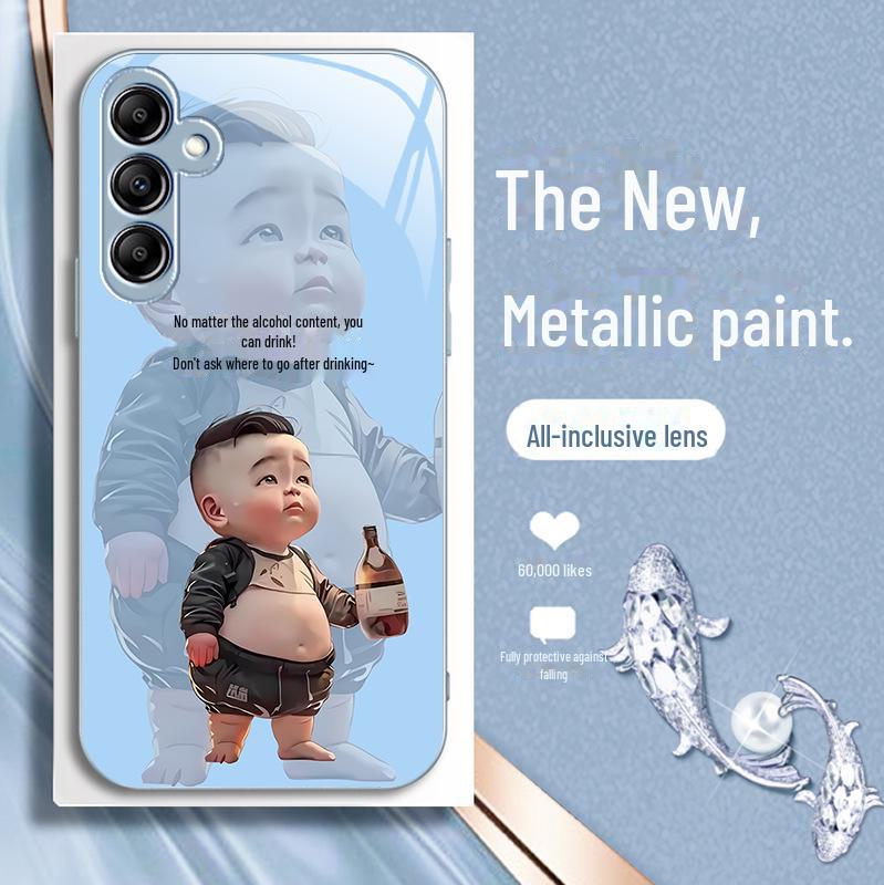 Защитный чехол из жидкого стекла для Samsung A34, A14, A20, A51, A32, S12 — полный комплект защиты от падений — мультяшный дизайн — идеально подходит для мужчин.
