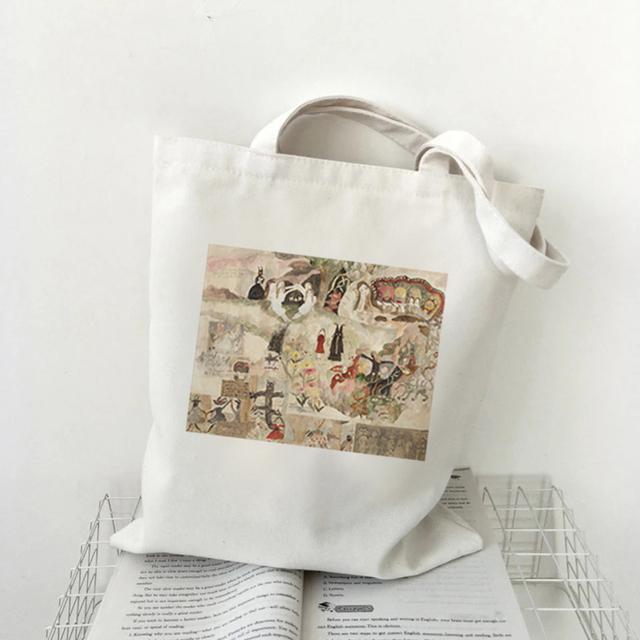Новая модная тенденция, милая девчачья холщовая сумка на плечо, сумка для покупок, экологически чистая многоразовая женская большая сумка Kawaii, эстетичная белая большая сумка.