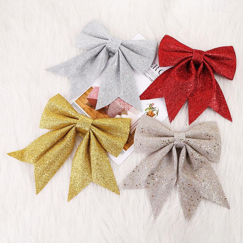 6pcs Christmas Tree Decoration Glitter Bows Hanging Handmade Xmas Party Ornament ARI