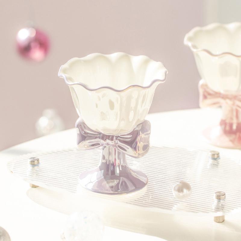 180Ml Bowknot Ceramic Ice Cream Cup Exquisite Dessert Cup Milk Mug Drinkware Photo Props Birthday Gift Girls Gift Party Favors