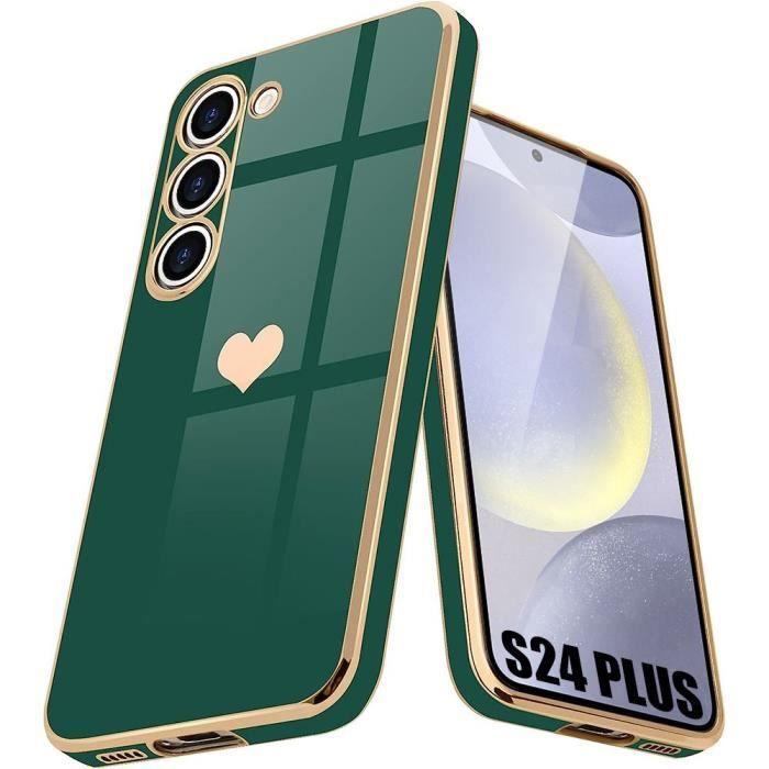 Coque de protection - Booling - pour Samsung Galaxy S24 Plus - Antichoc - Souple - Motif Cœur Vert Nuit