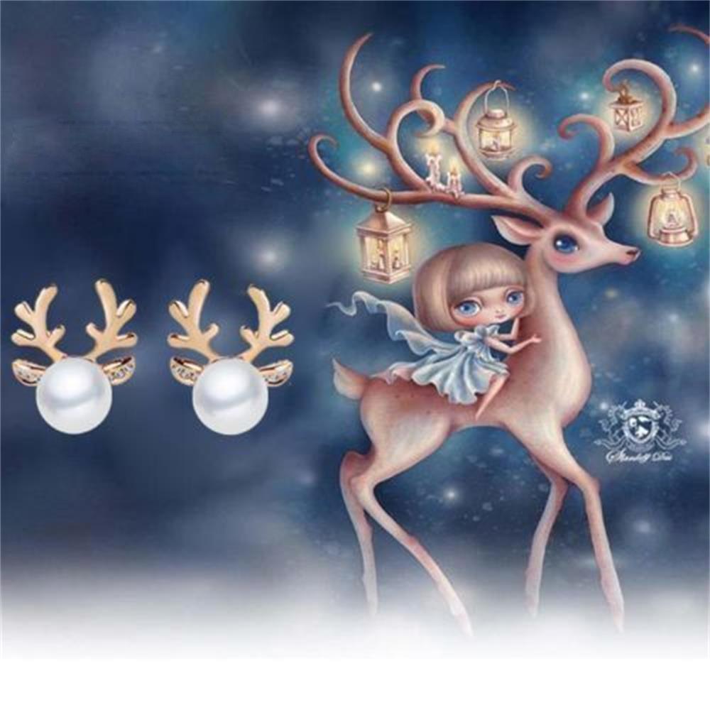 1 пара Аксессуары Вечеринка Рождественский подарок Жемчужные серьги-олени Рождественские украшения Серьги-гвоздики в виде северных оленей