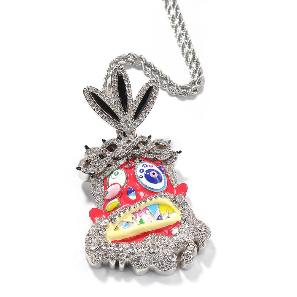 Unisex Hip Hop Drip Cartoon Pendant Necklace with Zircon