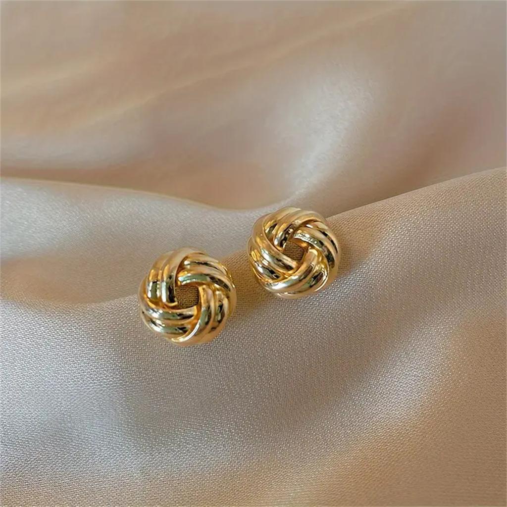 Minimalist Style Twist Knotted Stud Earrings Pure Color Alloy Ear Jewelry Decorations For Women Daily Wear.