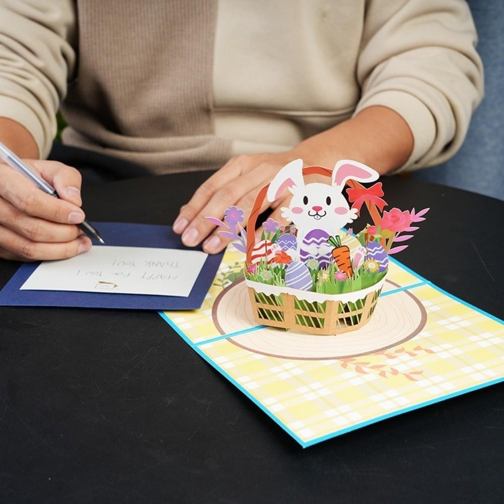 Складная 3D Pop-up Пасхальная открытка Бумажное искусство с конвертом Пасхальные поздравительные открытки Пригласительная открытка Ручная резка Кролик Яйцо Подарки Открытка