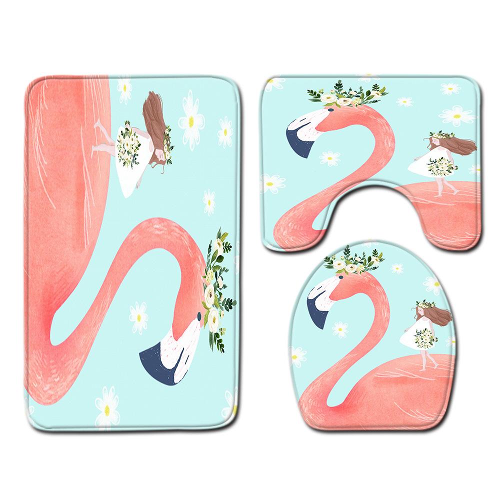 Flamingo Bathroom Toilet Three-Piece Floor Mat Doormat Bathroom Carpet