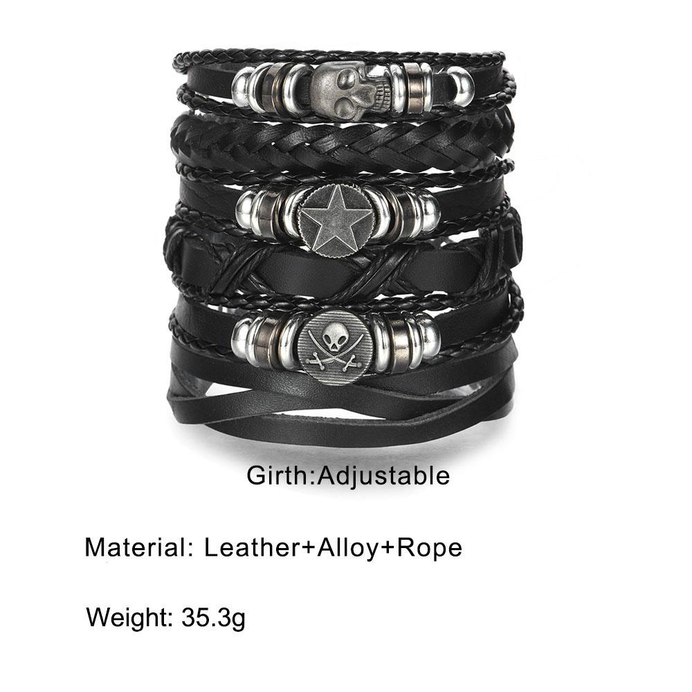Череп Пират Кожаный Браслет Звездный Узор Плетеные Металлические Ювелирные Изделия В Стиле Рок