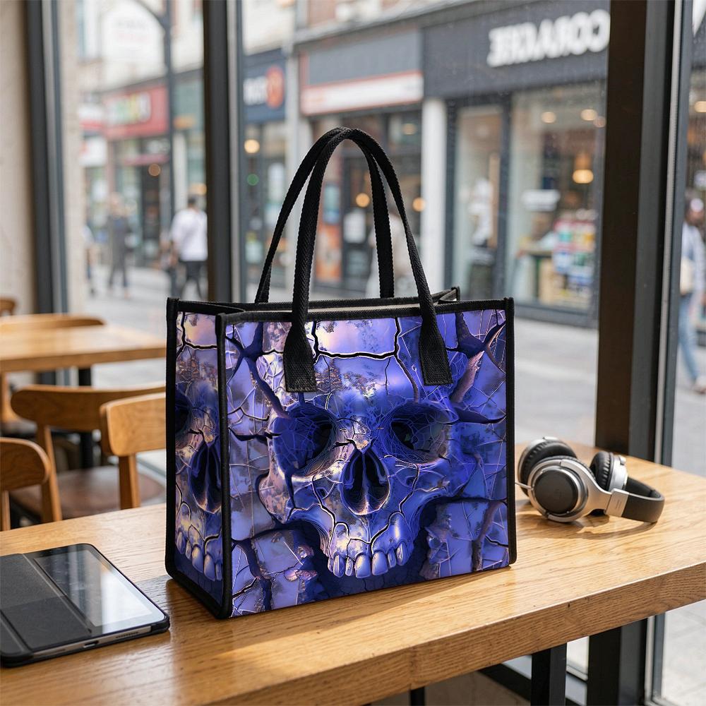 Cool Purple Skull Print Tote Bag Fashion Large Capacity Casual Daily Shoulder Handbag for Street Wear