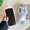 Милый 3D Мультяшный Чехол Заяц Бенни для iPhone 16 15 14 13 12 Pro Max Мягкий Силиконовый Чехол с Держателем-Хвостиком и Помпоном