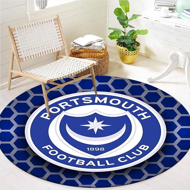 Круглый ковер Portsmouth Football Club, Ковер для гостиной, спальни, дивана, игровой комнаты, Нескользящий коврик для пола