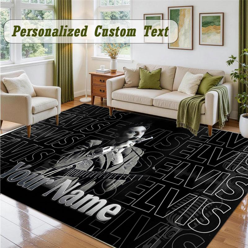 Crystal Velvet Square Rug Custom NameElvis Presley Pattern Non Slip Home Floor Decor Rug