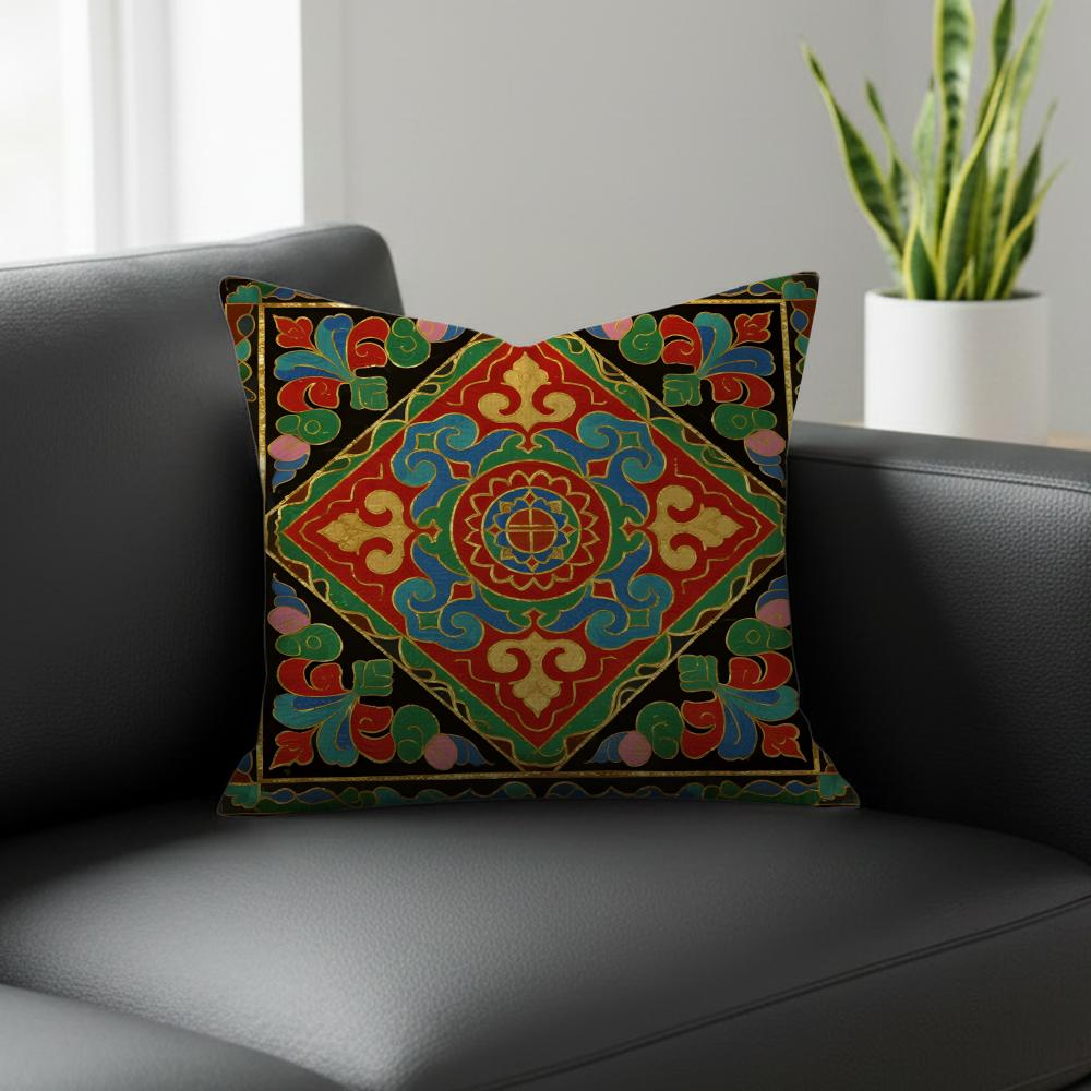 Z-Zhuang Brocade Pattern Cushion Cover Natural Linen Pillowcase Set, All-In-One Decor For Sofa, Bedroom & Chair