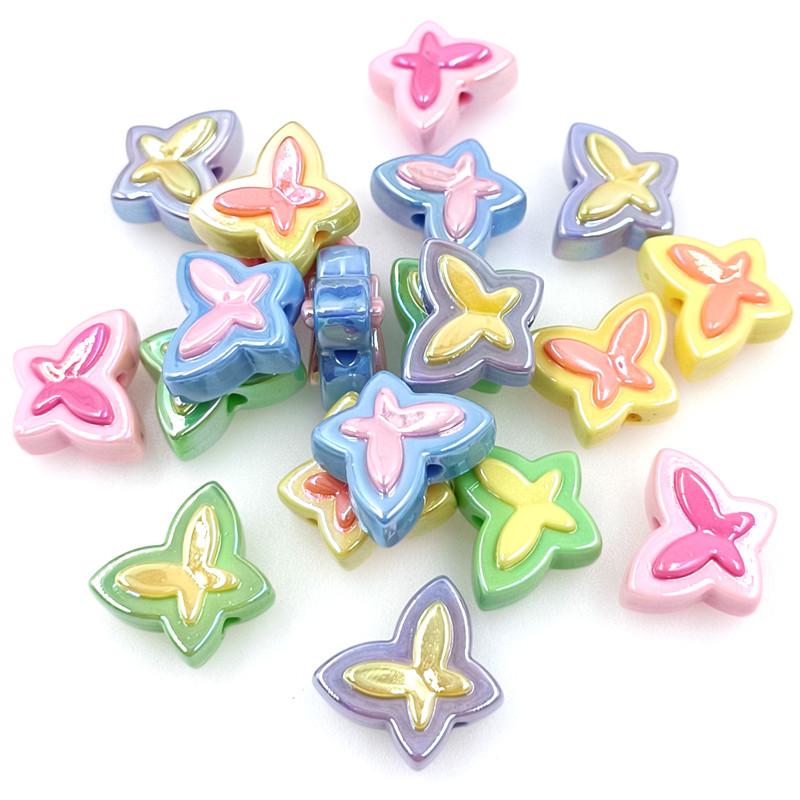 Butterfly Loose Beads Bracelet Necklace UV Plated Jewelry Accessories Three-dimensional 5pcs Creative Beaded Material Dazzle Two Color