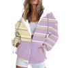 Женская толстовка с длинными рукавами в полоску с принтом пэчворк, карман на молнии, куртка с капюшоном