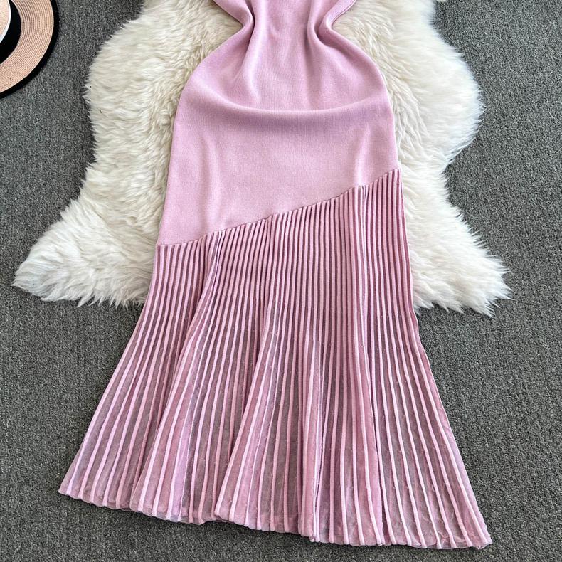 Summer Korean Style Women's Clothing Sleeveless Sweater Dress Tank Knit Long Dress with Fish Tail Woman Dresses