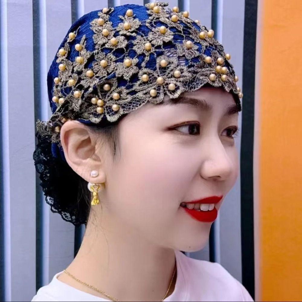 Lace Muslim Headscarf Cap Soild Color Headband Elegant Muslim Headpiece Women