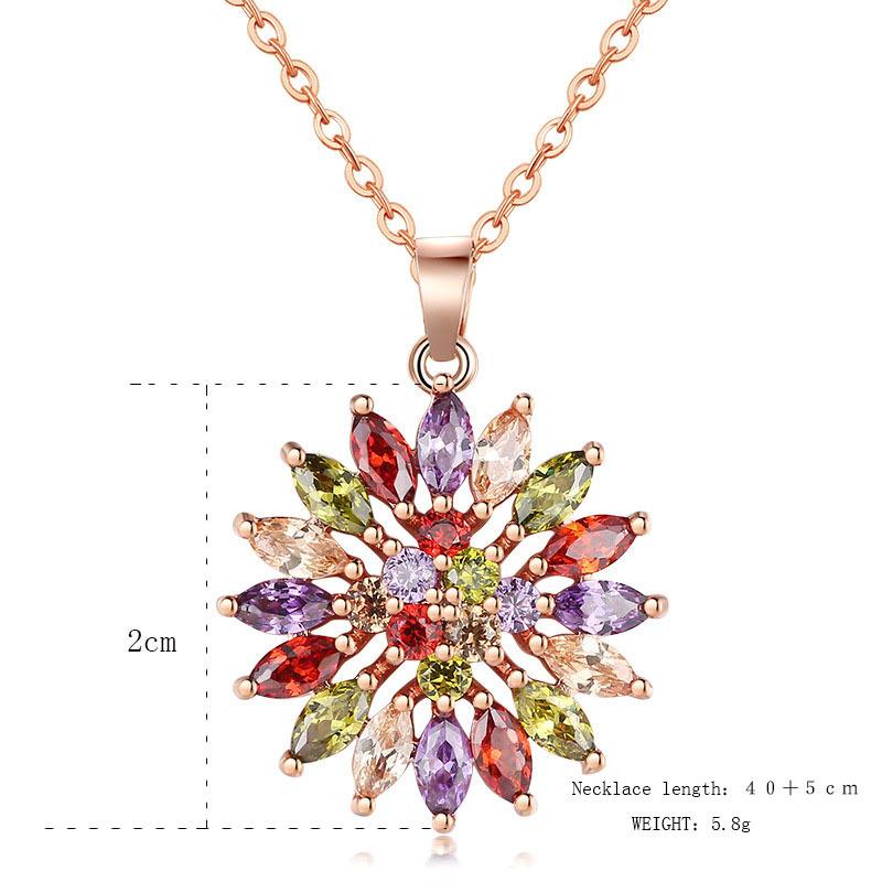 Женское блестящее разноцветное ожерелье с подвеской из циркона, разноцветные цветы, розовое золото, ювелирные изделия, аксессуары