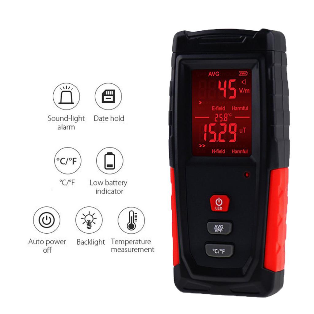 Детектор электромагнитного поля ЖК-дисплей Измеритель электрического поля для бытовой техники, телефона, компьютера