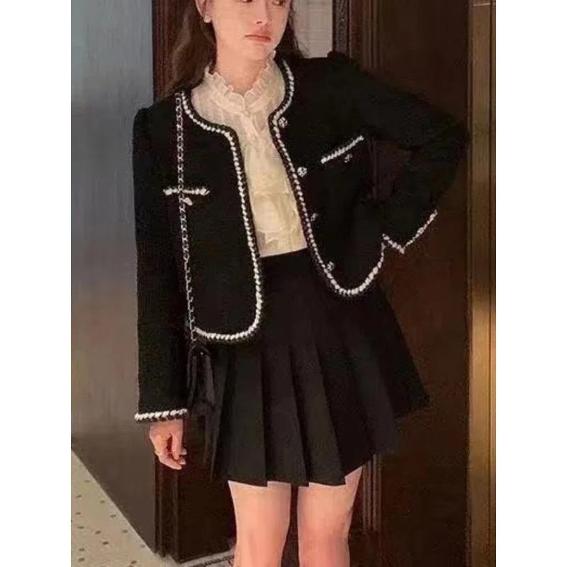 Осень-зима модные винтажные куртки женские корейские элегантные однобортные укороченные пальто твидовые с длинным рукавом повседневные короткие верхние одежды