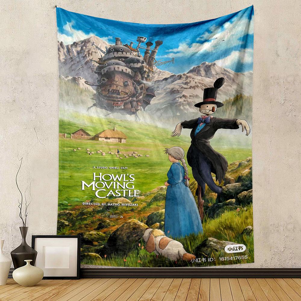 Howl's Moving Castle Tapestry Wall Hanging, Studio Ghibli Magic Art, Anime Wall Decor for Bedroom Dorm