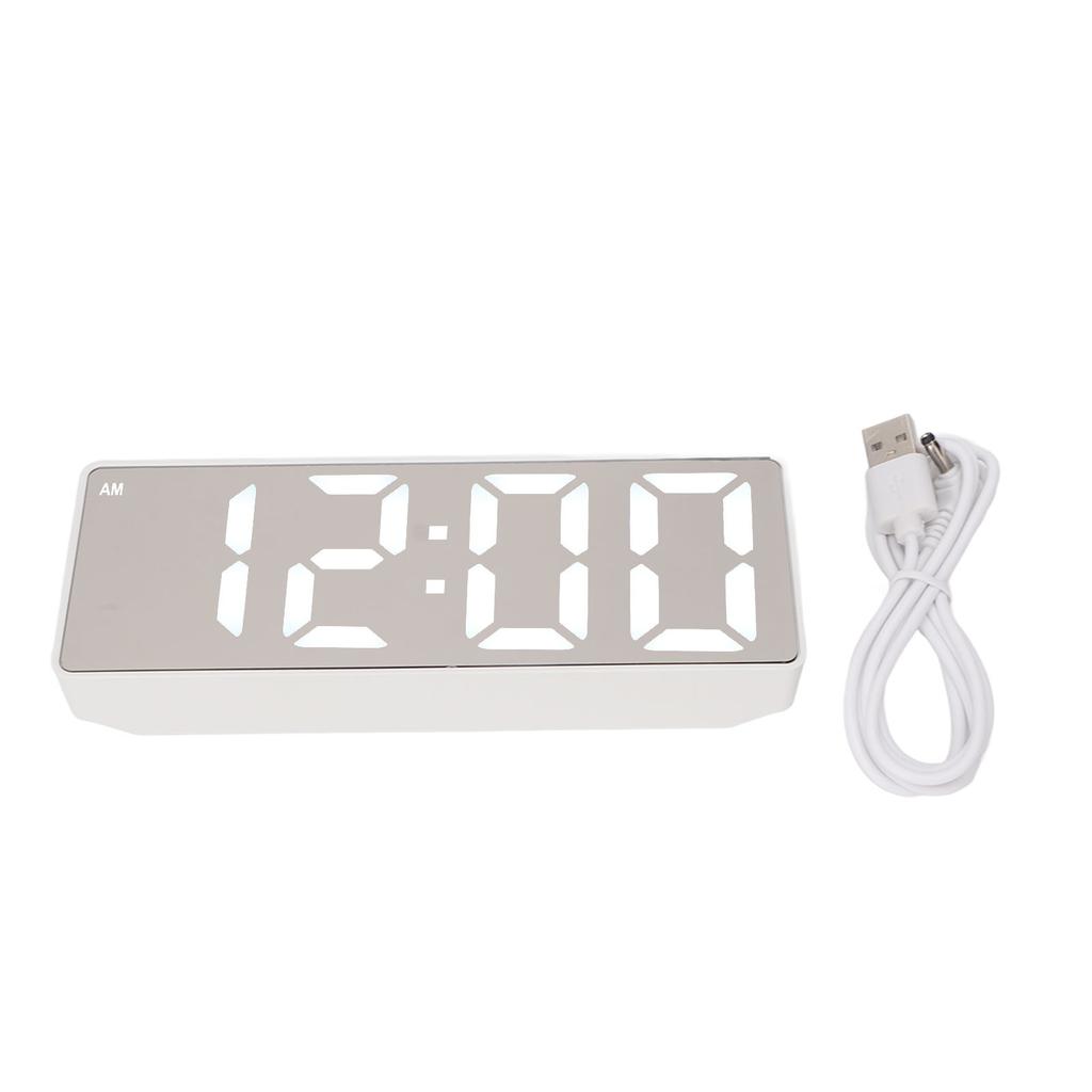 Digital Alarm Clock Temperature Display LED Mirror Electronic Clocks for Home Bedroom Decoration White